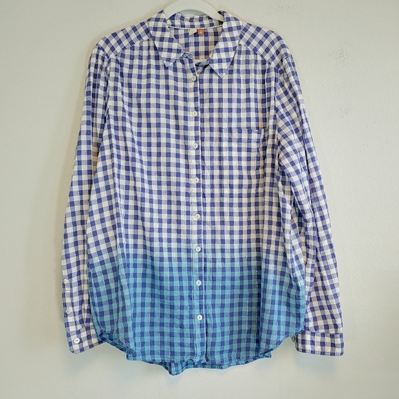 Pilcro Anthropologie Deb Relaxed Ombre Gingham Button Up Blouse Sz XL Casual - Picture 1 of 13